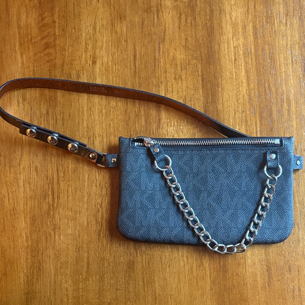 Michael Kors Black Wristlet with Chain Accent